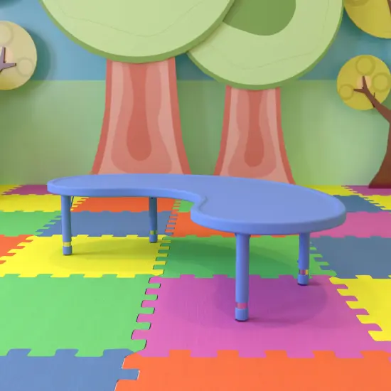 Emma and Oliver 35"W x 65"L Half-Moon Plastic Height Adjustable Activity Table Blue {1}