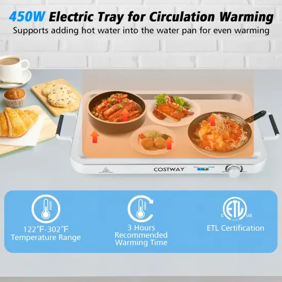 Silver 8 Quart Electric Warming Tray with Temperature Control and Stainless Steel Serving Trays {6}