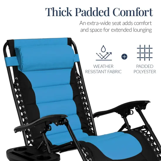 Best Choice Products Oversized Padded Zero Gravity Chair, Folding Outdoor Patio Recliner w/ Side Tray Black/Sky Blue {4}