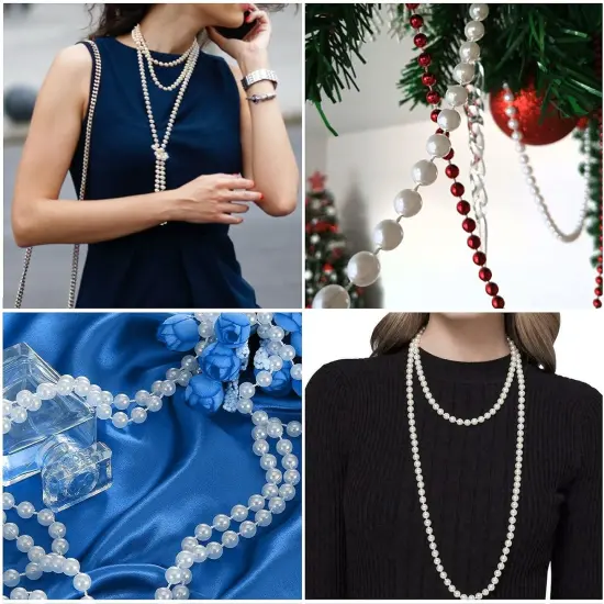 Craft String Pearls 6MM Pearl Bead, 66 Feet White Faux Pearl Garland Spool Roll Strand Wedding Party Decoration, Christmas Tree Decorations {4}