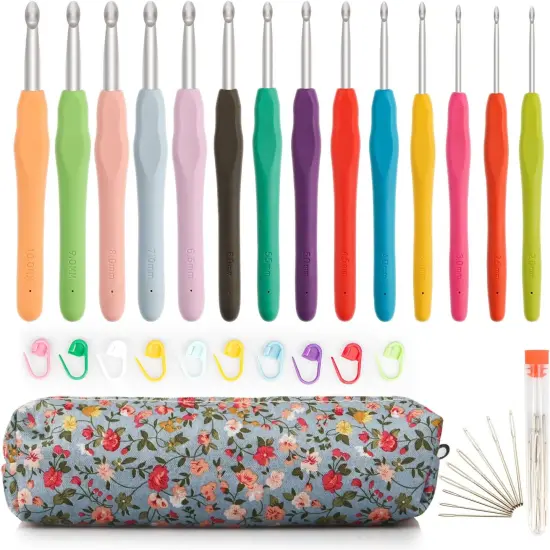 14 Piece Crochet Hooks Set, Crochet Hooks for Beginners Adults, Soft Grip Crochet Needles Tools with Storage Case，Ergonomic Crochet Hooks for Arthritic Hands {1}