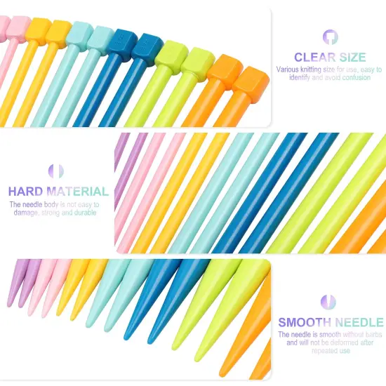 14PCS Plastic Knitting Needles for Beginner and Kids, 10 inch Long Straight Knitting Needles Single Pointed Needles Colorful Knit Needle Set Knitting Kit DIY Craft Yarn Weaving Tool,4mm to 10mm {5}