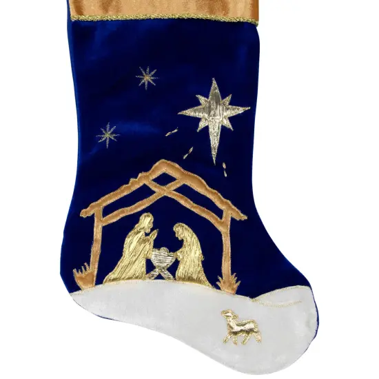 Northlight 20.5" Blue and Gold Nativity Scene Christmas Stocking with Gold Cuff {5}