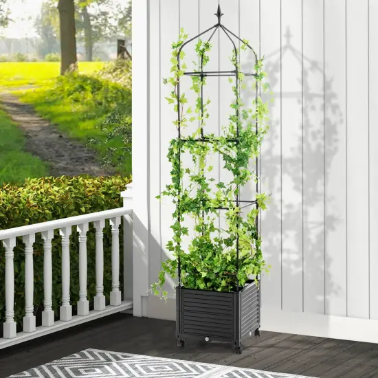 Costway 1/2 PCS Raised Garden Bed Tomato Cage Planter Box with PE-Coated Metal Trelli Wheels {3}