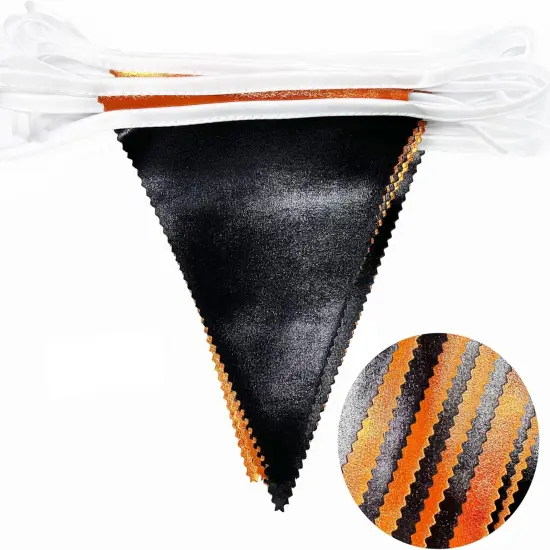 Black Orange Party Decoration Metallic Fabric Triangle Pennant Banner Flag Bunting Garland for Graduation Halloween Fall Autumn Thanksgiving Birthday Wedding Baby Shower Bridal Shower Party Supplies {3}