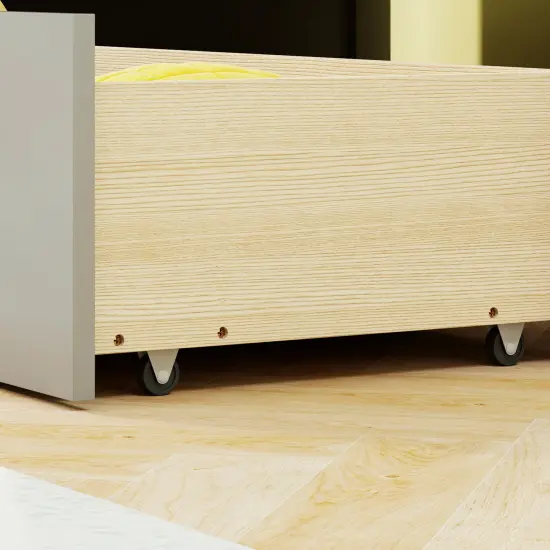 Twin Size Pine Wood House Bed with Storage Drawers, Guardrails and Shelves Gray {6}