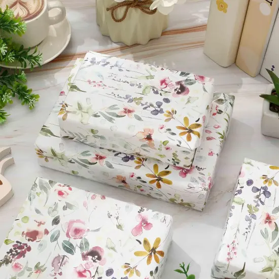 Wildflower Wrapping Paper -Mini Roll- 17 Inch x 32.8Ft Watercolor Floral Gift Wrap Paper Spring Art Paper for Wedding Bridal Baby Shower DIY Crafts {4}