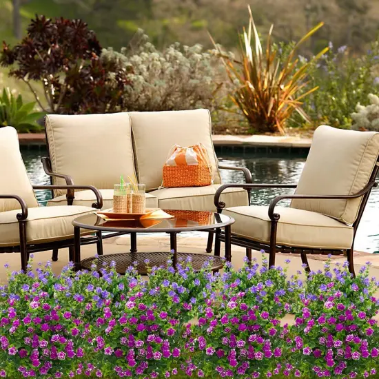 Artificial Flowers, Fake Outdoor UV Resistant Plants Faux Plastic Greenery Shrubs Indoor Outside Hanging Planter Home Kitchen Office Wedding Garden Decor (Magenta) {3}