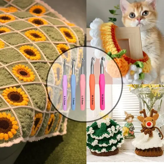 Large Ergonomic Crochet Hooks Set 6.5mm 7.0mm 8.0mm 9.0mm 10.0mm (5 Size) {4}