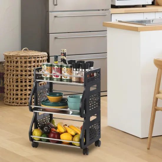 Stackable Rolling Metal Storage Cart &ndash; Multifunctional Organizer Basket with Wheels for Home, Kitchen, Office, Toys, or Retail {3}