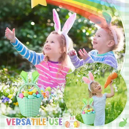 1 Piece Easter Bunny Basket Bags for Boys Girls with Cute Rabbit Ears Plaid Bucket Storage Gifts for Easter Egg Hunts Decorations Candy Gifts Storage {5}
