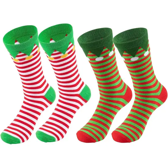 2 Pairs Christmas Socks for Men and Women, Fun Gift Set, Xmas Holiday Party Novelty Gifts, Unisex, One Size (Cute Elf) Multicolor {1}