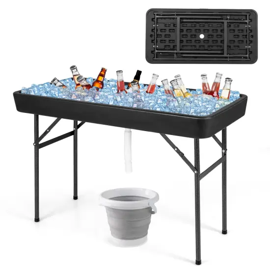 4 Feet Plastic Party Folding Ice Table with Matching Skirt Suitable for Indoor and Outdoor Use Black {3}