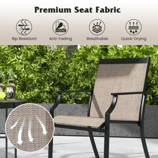 2 Piece Patio Dining Chairs with Fabric Seat and Metal Frame Suitable for Multiple Outdoor Places Brown {6}