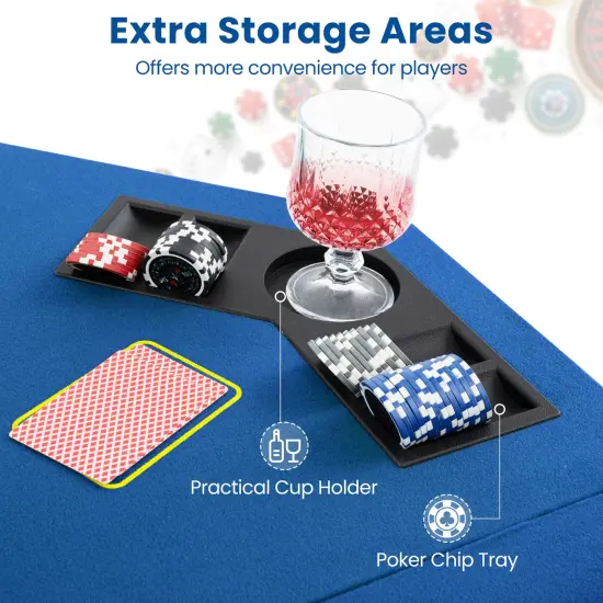 Felt Folding Portable Poker Table Top with Cup Holders and Chip Trays Blue {6}