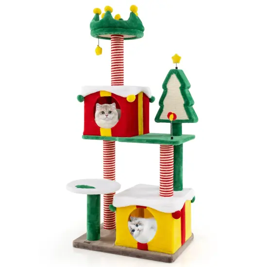 Christmas Cat Tree Tower with Scratching Posts and Carpet Idea for Indoor Cats {4}
