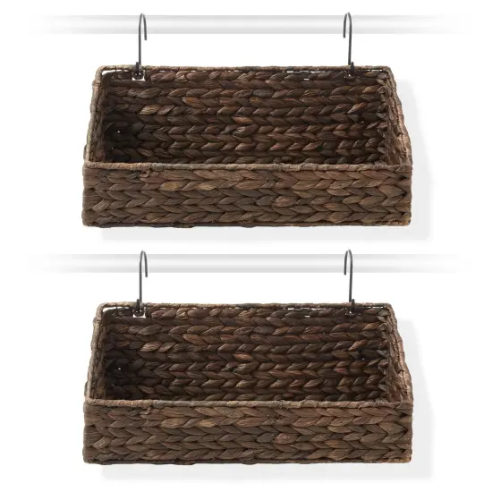 2pk Hanging Baskets with Hooks, Woven Wicker Hyacinth Wall Mount Storage Bins Natural {7}