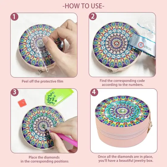 2PC Diamond Art Jewelry Boxes Kits for Adults with Painting Accessories Gem Tools Crystral dots Paint Craft for Girl Women Kids Teen Gifts Mandral Blue {4}