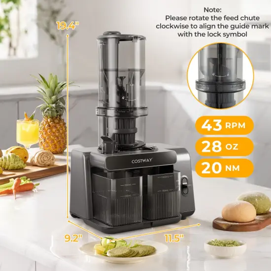 Cold Press Juicer with 5.3" Wide Feed Chute and Ultra-Fine Masticating Technology &ndash; Gray {3}
