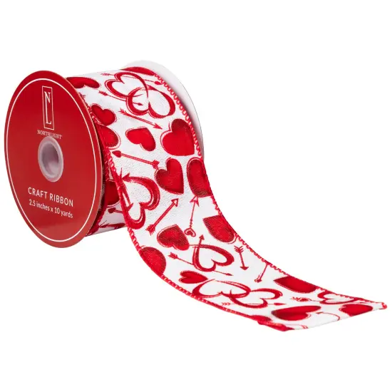 Northlight Hearts Valentine's Day Wired Craft Ribbon - 2.5" x 10 Yards - White and Red {7}