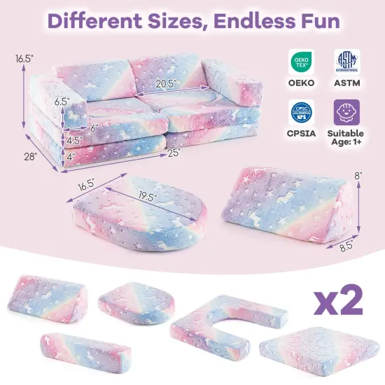 10 Pieces Modular Kids Glow-in-The Dark Sectional Play Couch Sofa Perfect for Kids Room Multicolor {2}