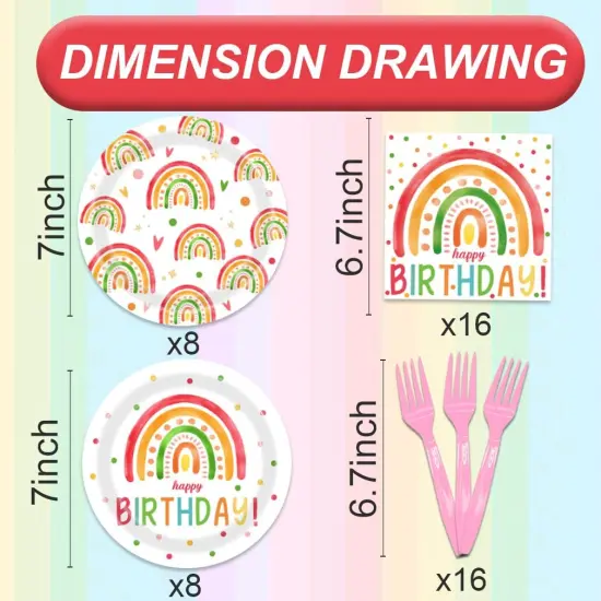 48Pcs Rainbow Birthday Decorations Colorful Boho Rainbow Tableware Set Disposable Plates Napkins Forks Serves 16 Bohemian Retro Rainbow Happy Birthday Party Decorations {2}