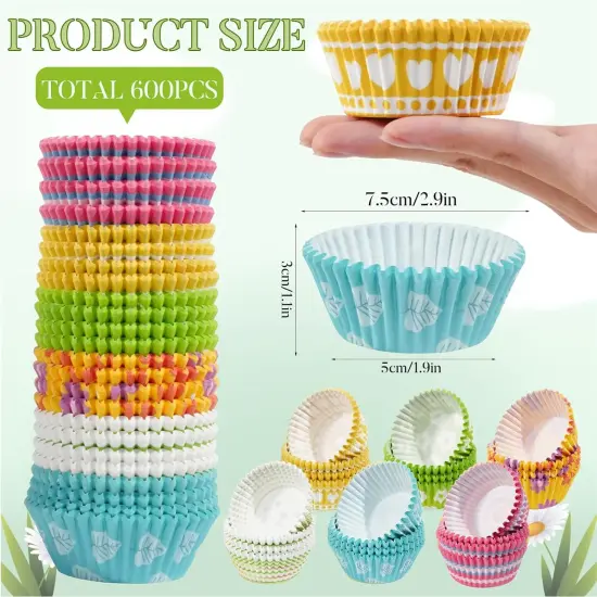 600PCS Easter Cupcake Liners for Baking Mini Easter Baking Cups Easter Holiday Cupcake Wrappers for Easter Birthday Party Decorations Candy Make Baking Supplies {5}