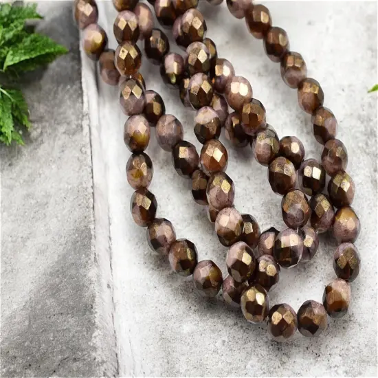*25* 8mm Gold Lustered Mauve Root Beer Fire Polished Round Beads {2}