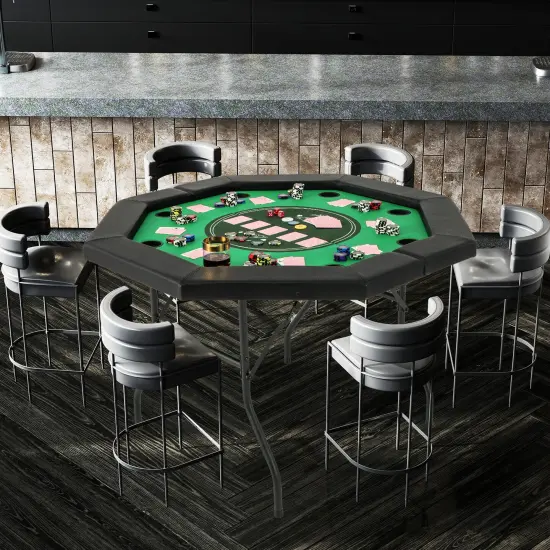 Folding Poker Table with Cup Holders, Armrest and Casino Felt Green {2}