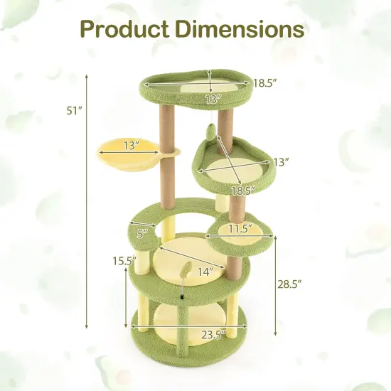 Multi-color Engineered Wood Multi-level Avocado Theme Cat Tree with Scratching Posts {5}