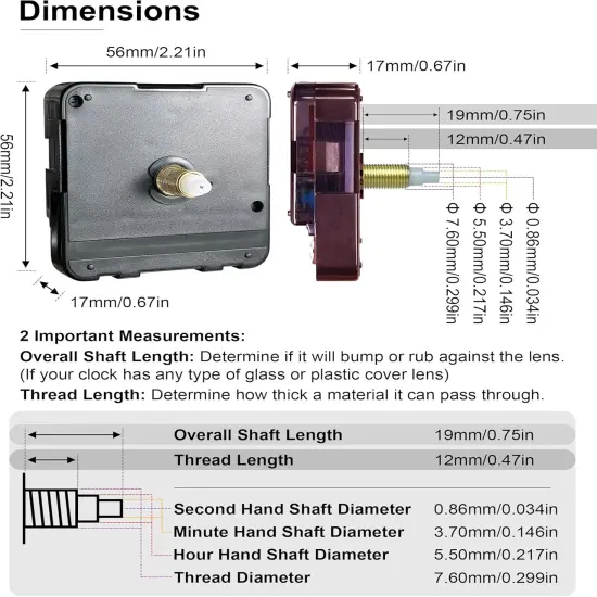 Clock Kit Mechanism Replacement 12mm/0.47in Thread Length (Thick Shaft, 227S, 3 Set) Noiseless Sweep Movement Push-On Motors Watchmaking Accessories Mechanic Wall Cuckoo Parts Spare Axis Repairs {3}