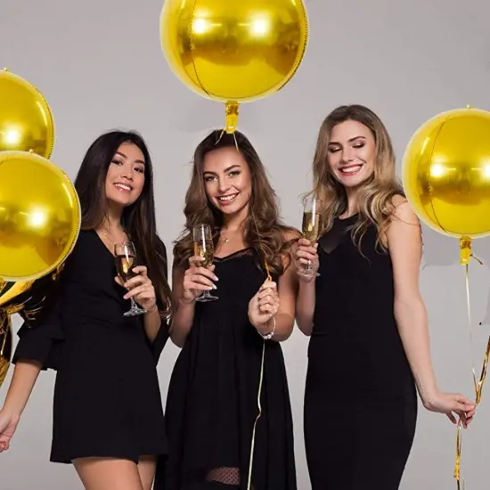 10 pcs Gold 4D balloon, 15 inch Foil Mylar Sphere Balloon for Birthday Party,Wedding,Valentine's Day, Christmas,Baby Shower Decoration Supplies {4}