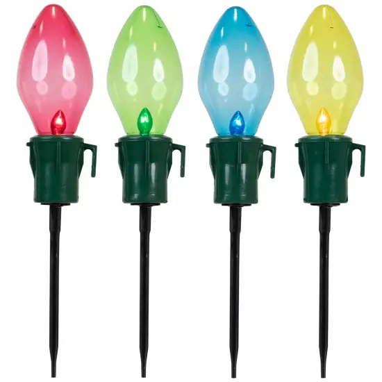 Northlight Lighted Jumbo C7 Bulb Christmas Outdoor Pathway Markers - 21" - Multicolor - Set of 4 {3}