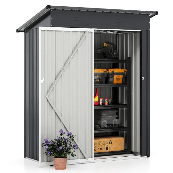 Grey Galvanized Metal Outdoor Storage Shed with Lockable Door, Vents, and Roof {4}