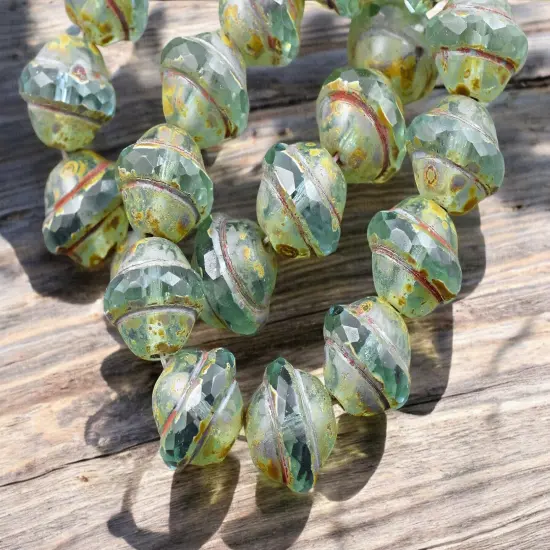 *12* 10x12mm Aqua Picasso Saturn Beads {3}