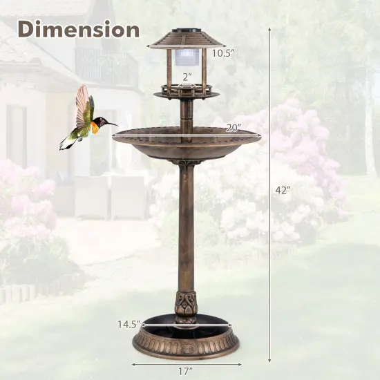 PP Solar Bird Bath Feeder Planter with LED Light and Vintage Design Bronze {4}