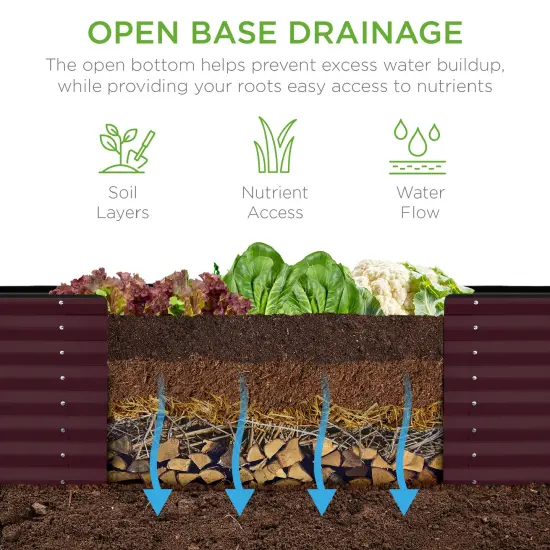 Best Choice Products 8x2x2ft Raised Metal Outdoor Garden Bed, Planter Box for Flowers, Vegetables, Herbs Burgundy {4}