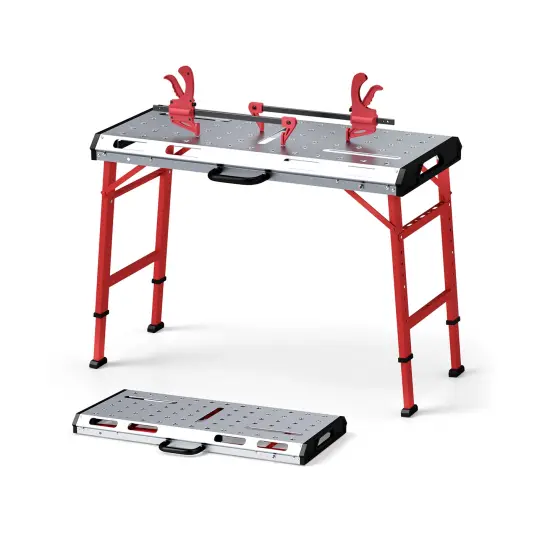 Silver Red Portable Welding Table with Galvanized Metal Top 1000 lbs {1}