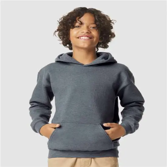 Gildan&reg; Softstyle Youth Midweight Long Sleeve Hooded Sweatshirt Dark Heather {1}