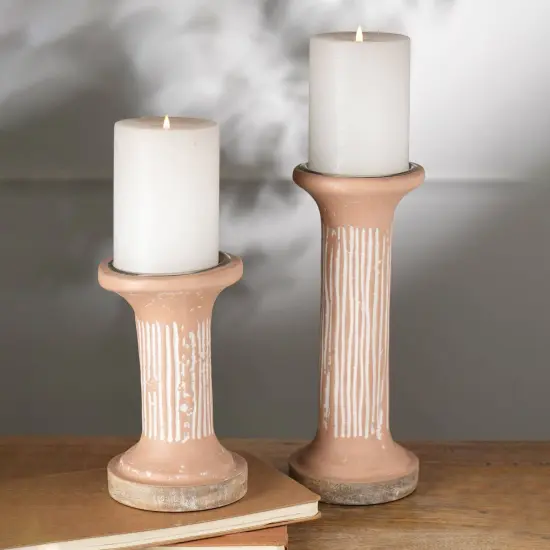 Brown EcoMix Pillar Tall Candle Holder &ndash; Sustainable Candle Stand for Elegant Lighting - 4 X 4 X 7" {1}