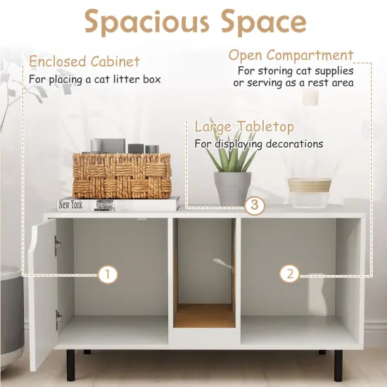Engineered Wood Cat Litter Box Cabinet with Scratcher and Storage White {6}