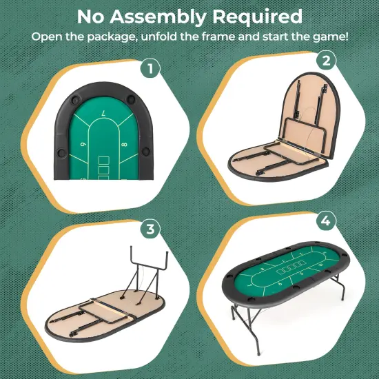 Felt Poker Table with Cup Holders and Padded Armrests Green {6}