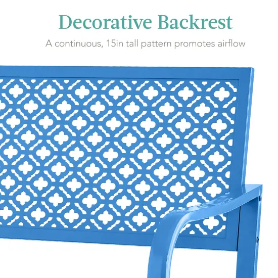 Best Choice Products Indoor Outdoor Steel Garden Bench w/ Geometric Backrest, Foot Levelers Ocean Blue {4}