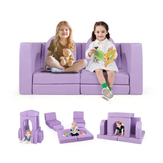 Suede 8-Piece Kids Climbing Blocks Set with Cushions, Arches and Modular Design Purple {3}