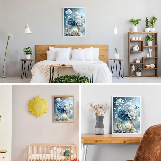 DIY 5D White and Blue Flowers Diamond Art Painting Kits, Full Round Drill Sparkling Diamond Painting Picture, Diamond Painting Art Craft Kits for Adults Beginners, Home Wall Decor 12x16inch {3}