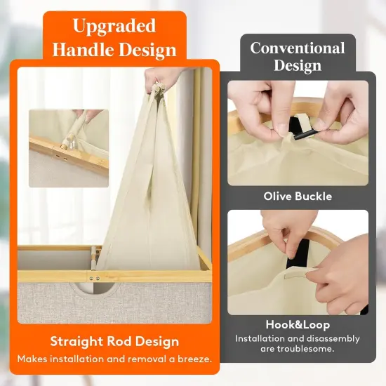 Double Laundry Hamper with Lid, Extra Large Bamboo Laundry Basket Dirty Clothes Hamper, 2 Section Laundry Bin Organizer for Laundry Room Bedroom {3}