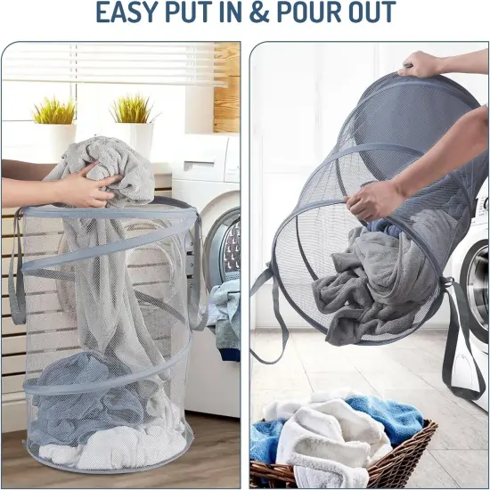 Mesh Popup Laundry Hamper 115L Collapsible Laundry Basket Extra Large Capacity Foldable Clothing Storage Basket with Handles {5}