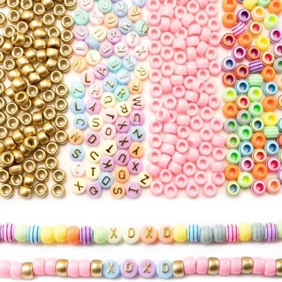 1400 Pcs Acrylic Gold Pink Colorful 6x9mm Pony Beads 10x6mm Mix Candy Color Alphabet Letter Beads Bulk for Jewelry Friendship Bracelet Necklace Making Kit Braids Kandi Beads {1}