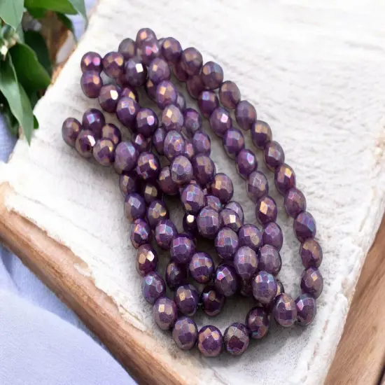 *25* 8mm Purple Mother of Pearl Fire Polished Round Beads {3}