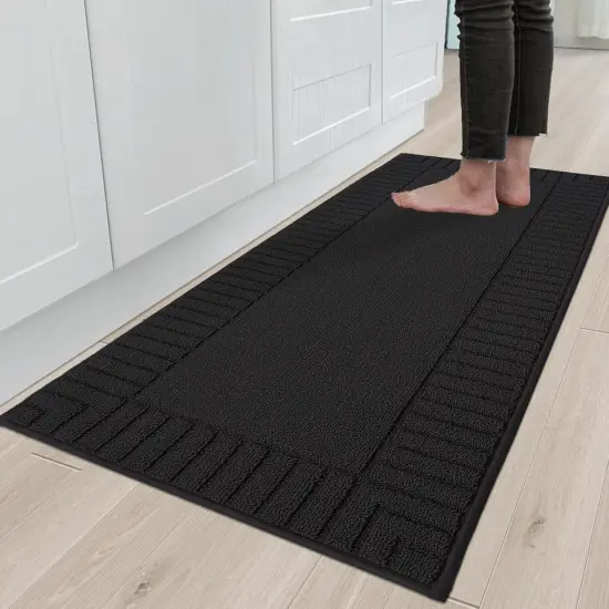 Kitchen Rugs - Non Slip Kitchen Runner Rug, Absorbent Mats for Floor, Machine Washable, Black 24'x60' {1}